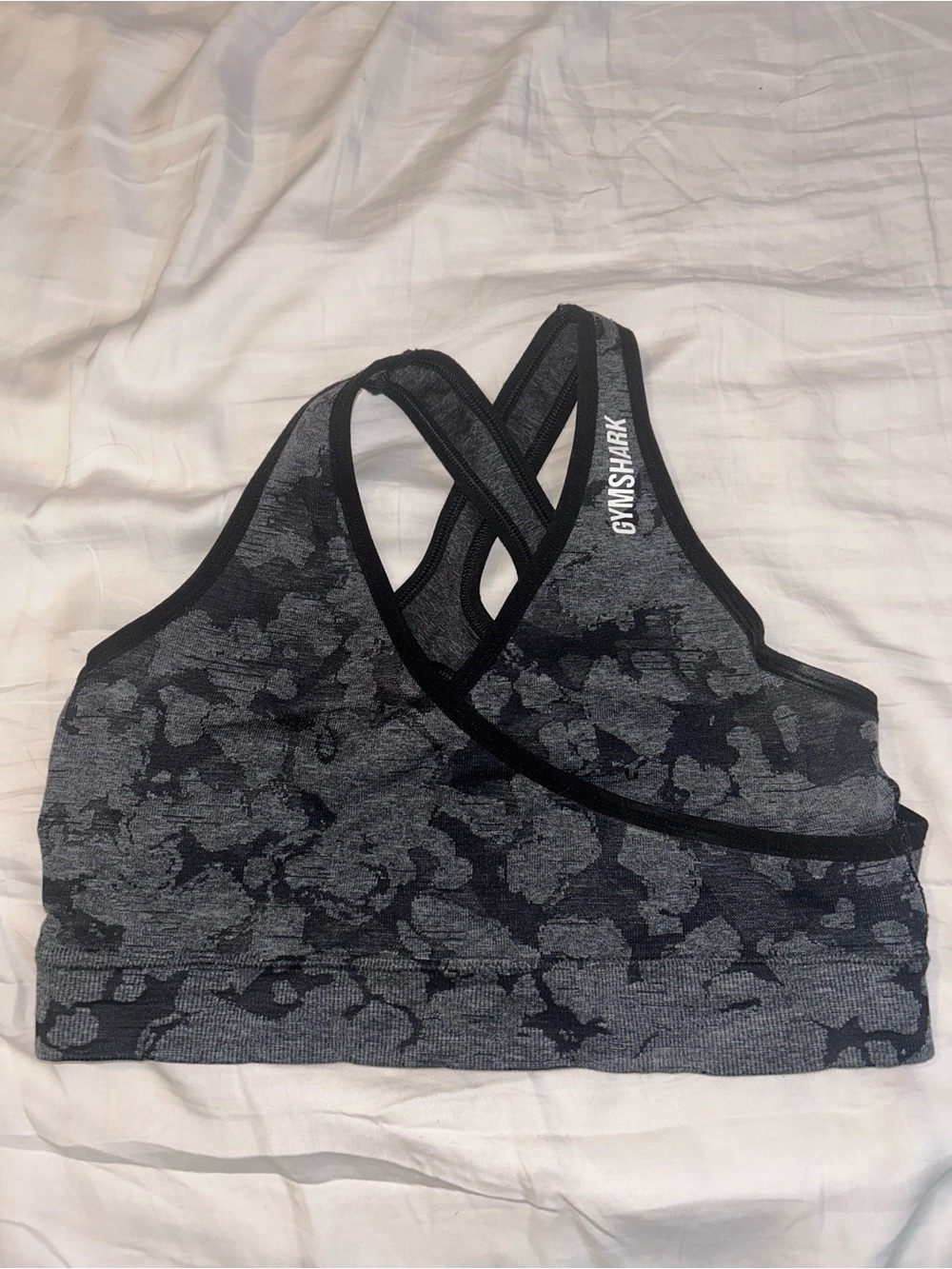 Gymshark Black & Gray Seamless Camo-Pattern Crossback Sports Bra